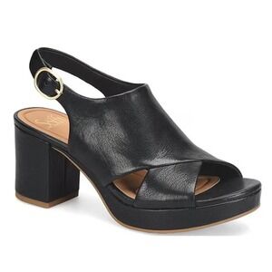 Söfft Liv Slingback Platform Sandals Black Leather Block Heel 9